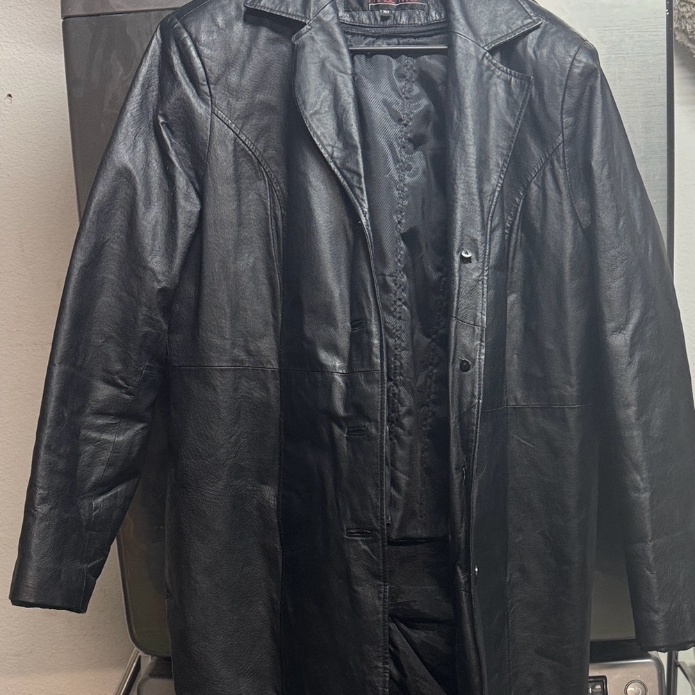 Men's Classic Black Leather Trench Coat